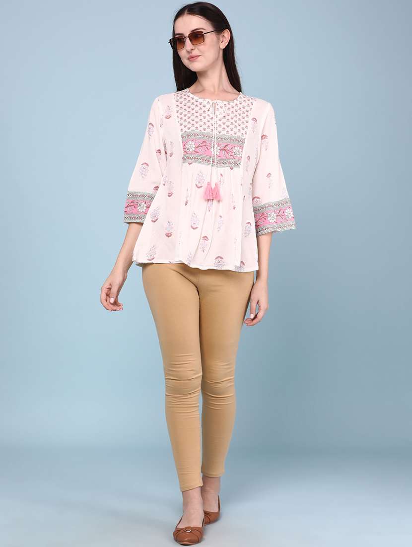women printed three quarter sleeves a-line top - 22258126 -  Standard Image - 5