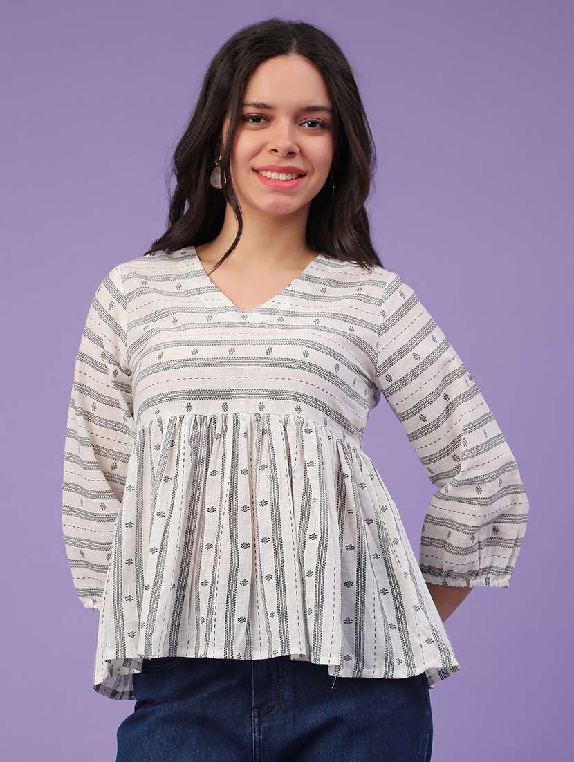 women printed v neck ethnic top