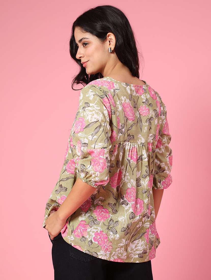 Women Printed Notch Neck Ethnic Top - 22258129 -  Standard Image - 3
