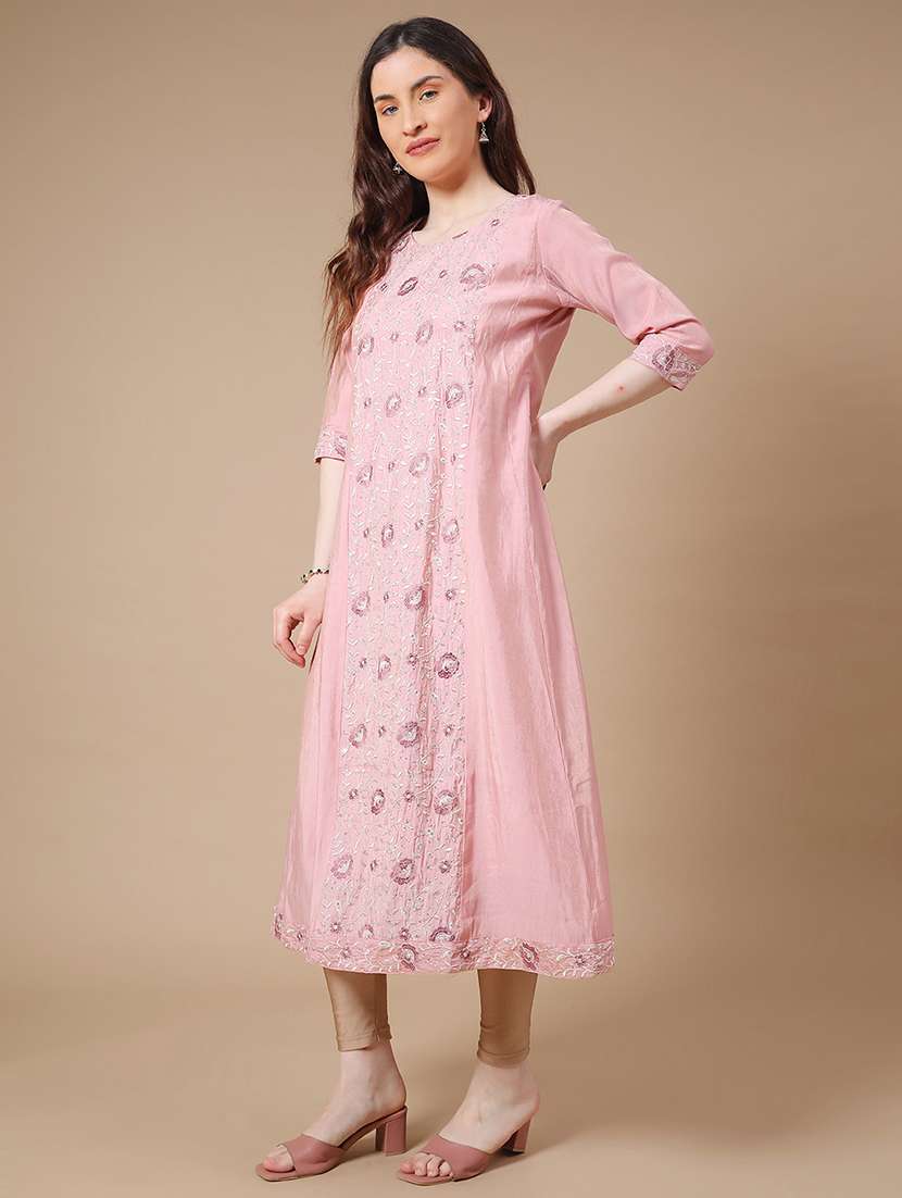 pink cotton aline kurta - 22258180 -  Standard Image - 3