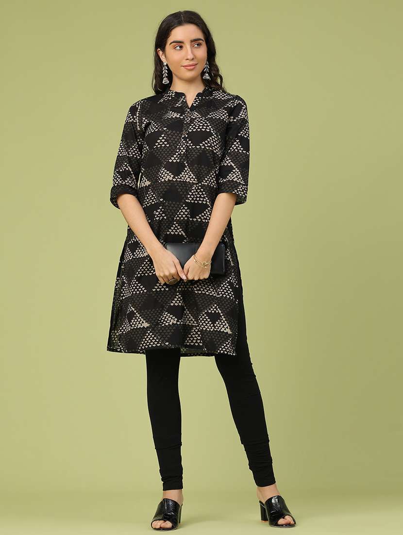 women printed three quarter sleeve straight kurta - 22258182 -  Standard Image - 5