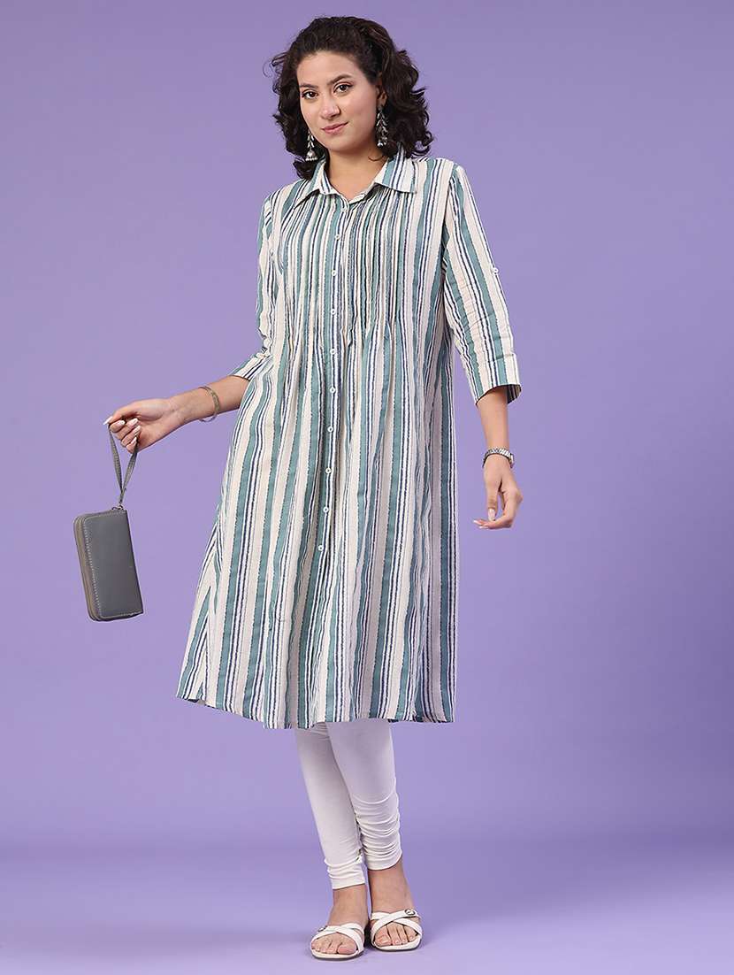 women printed collared shirt kurta