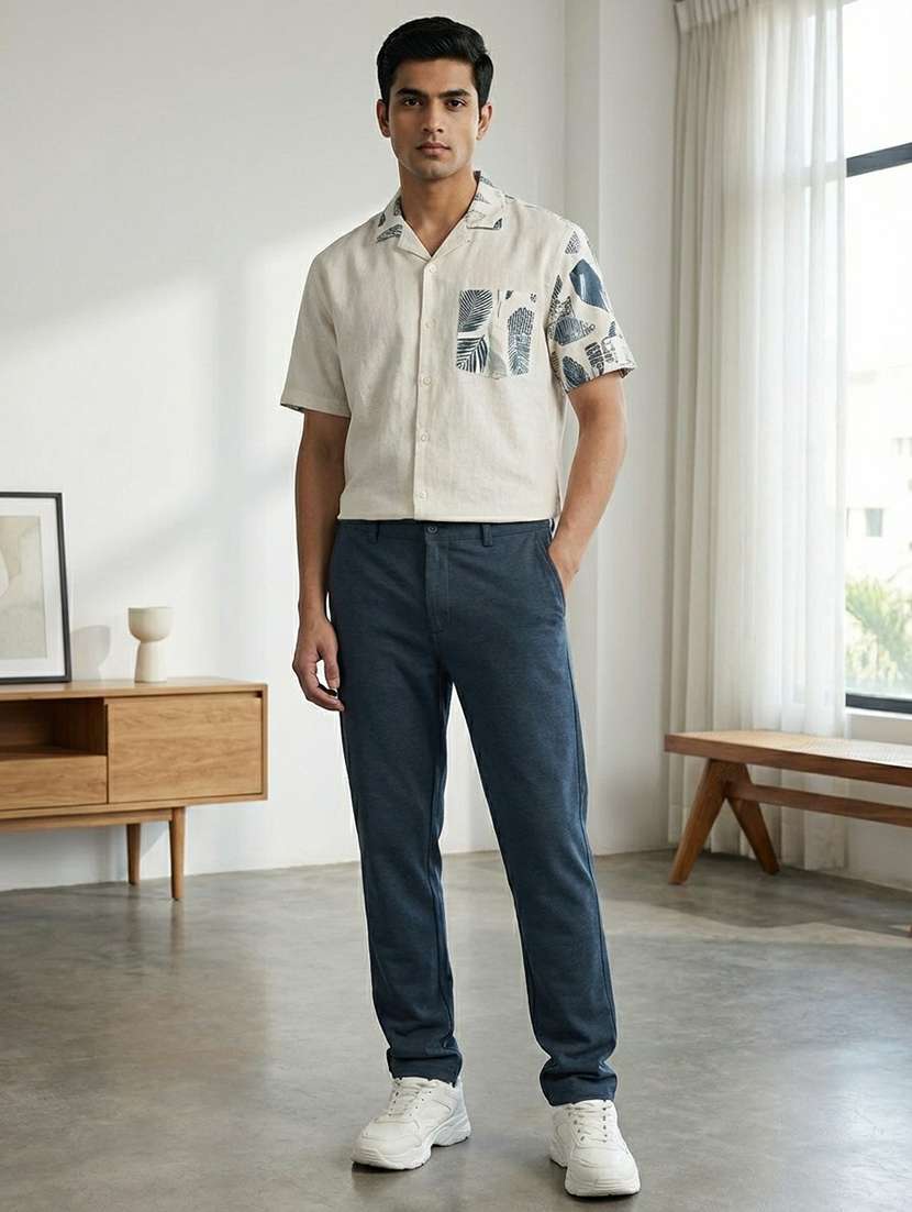 men solid mid rise chinos casual trouser - 22258377 -  Standard Image - 3