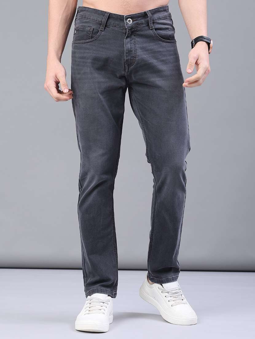men plain mid rise full length jeans