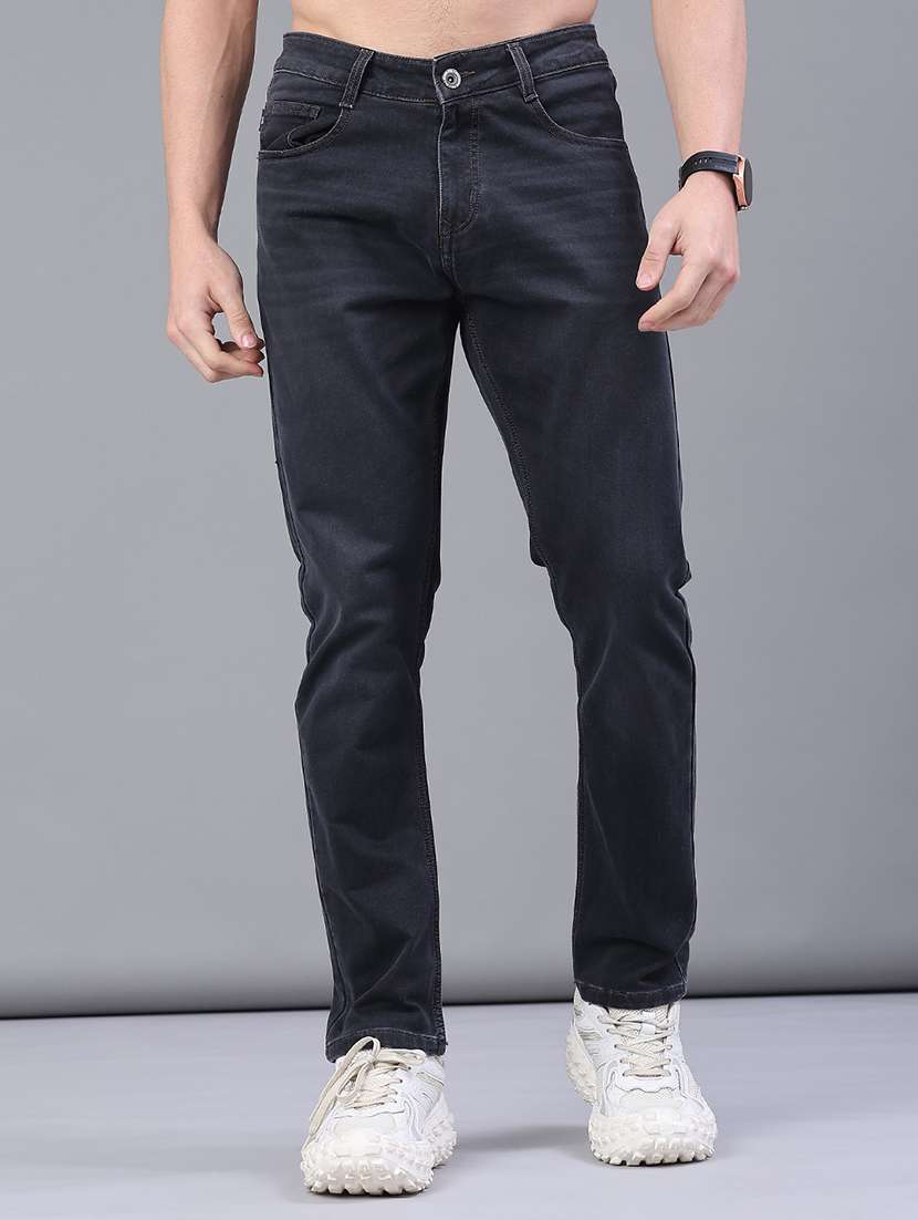 men plain mid rise full length jeans