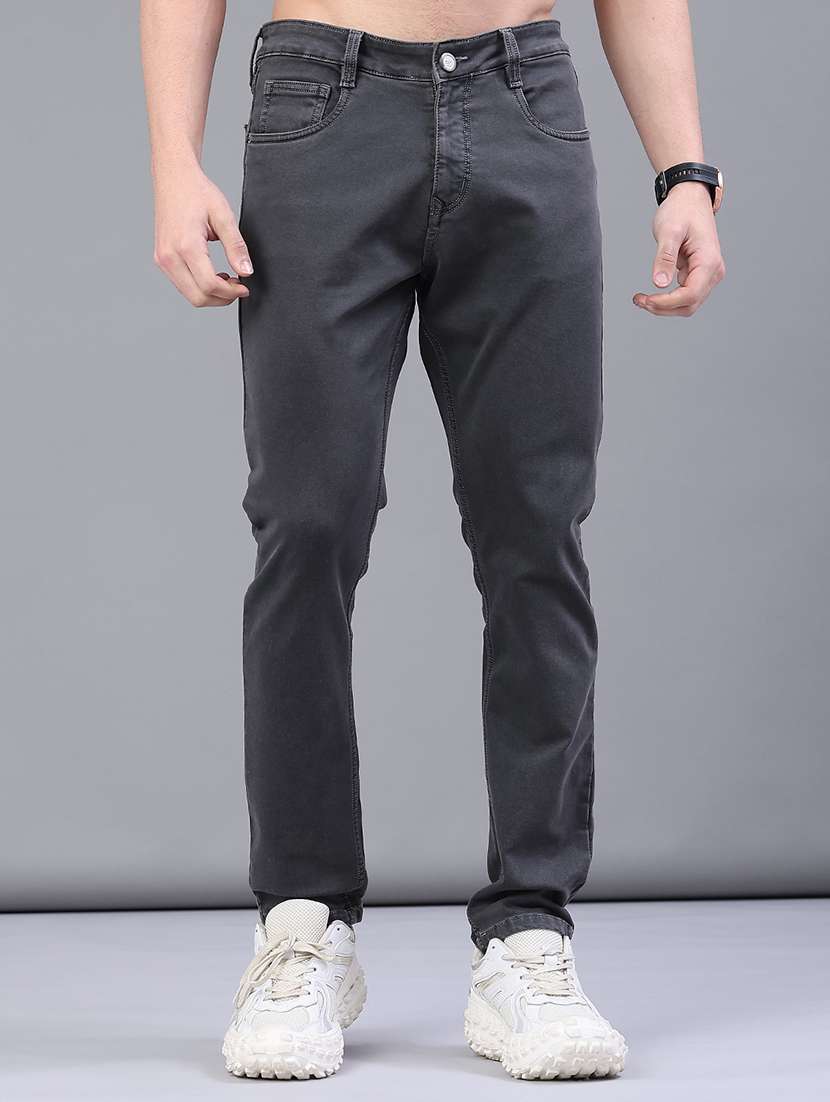 men plain mid rise full length jeans