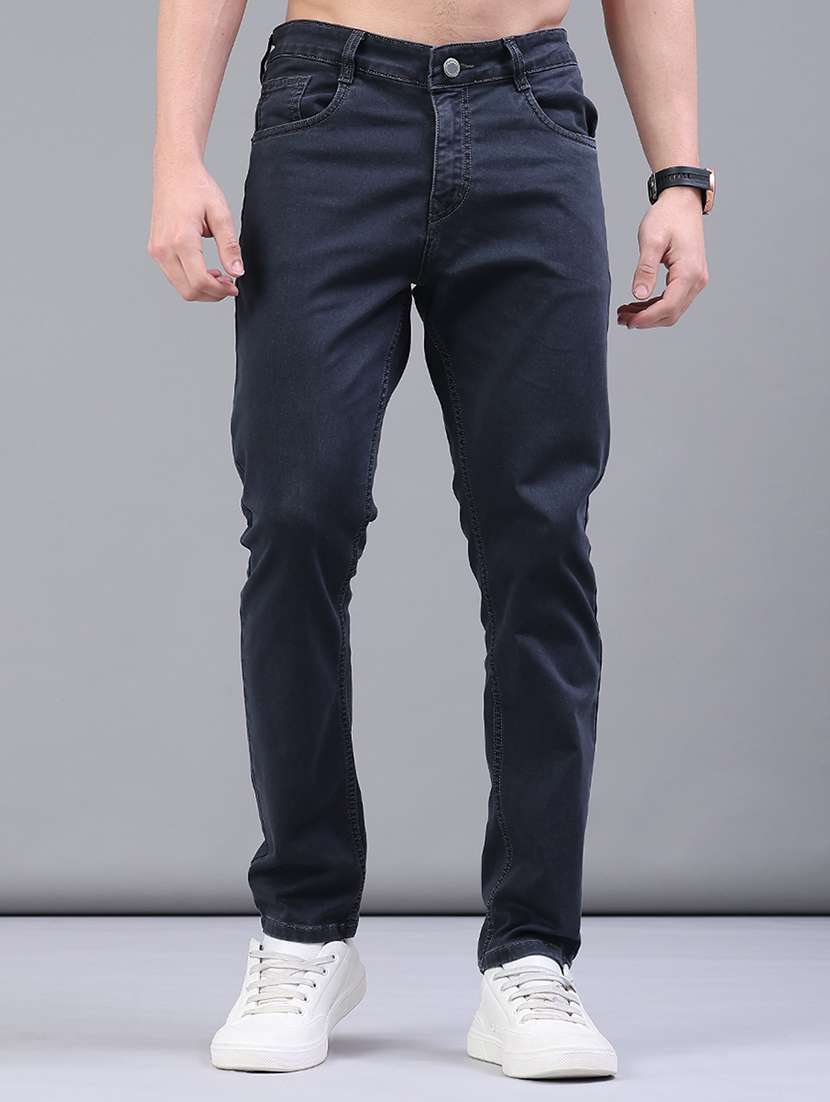 men plain mid rise full length jeans