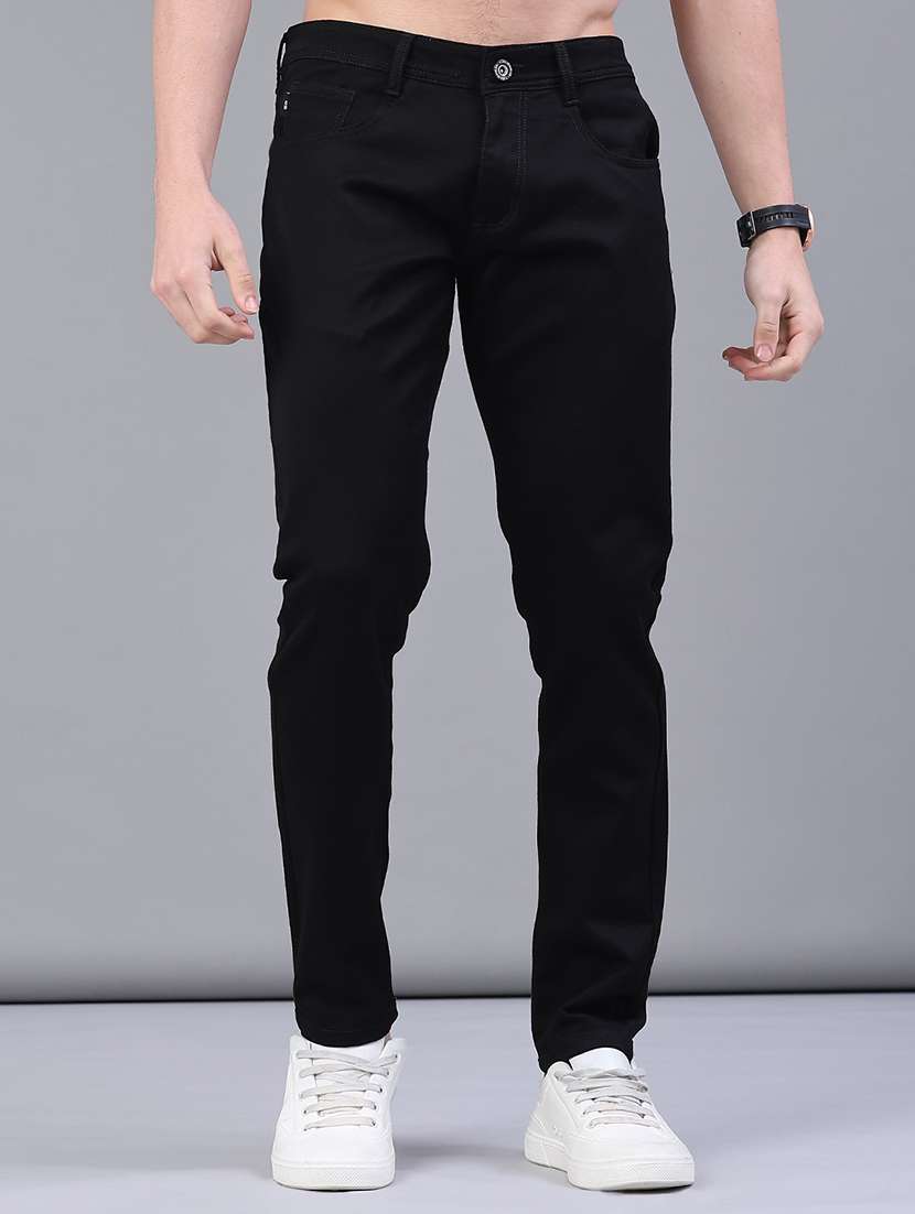men plain mid rise full length jeans