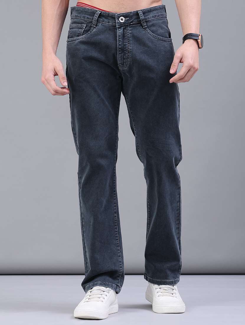 men plain mid rise full length jeans
