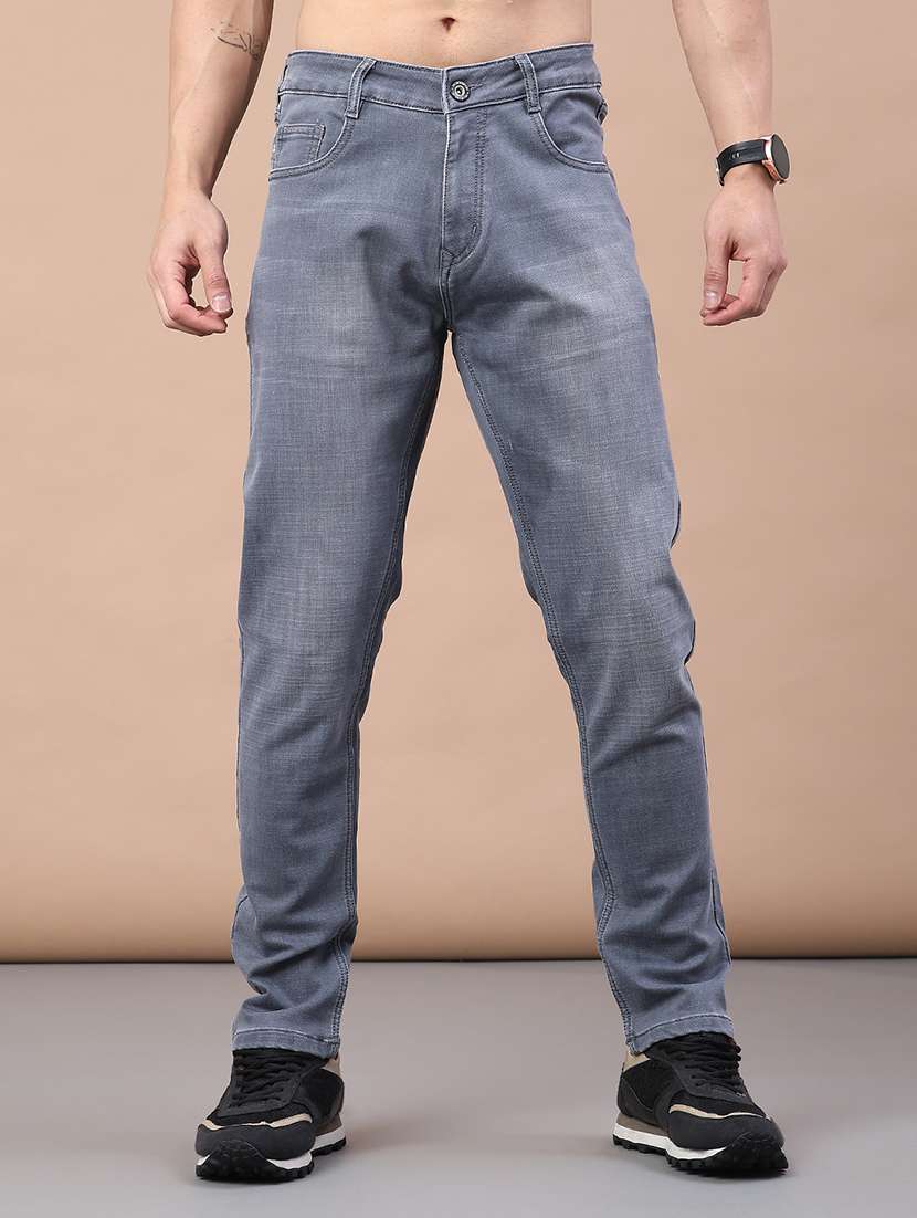 men washed mid rise full length jeans