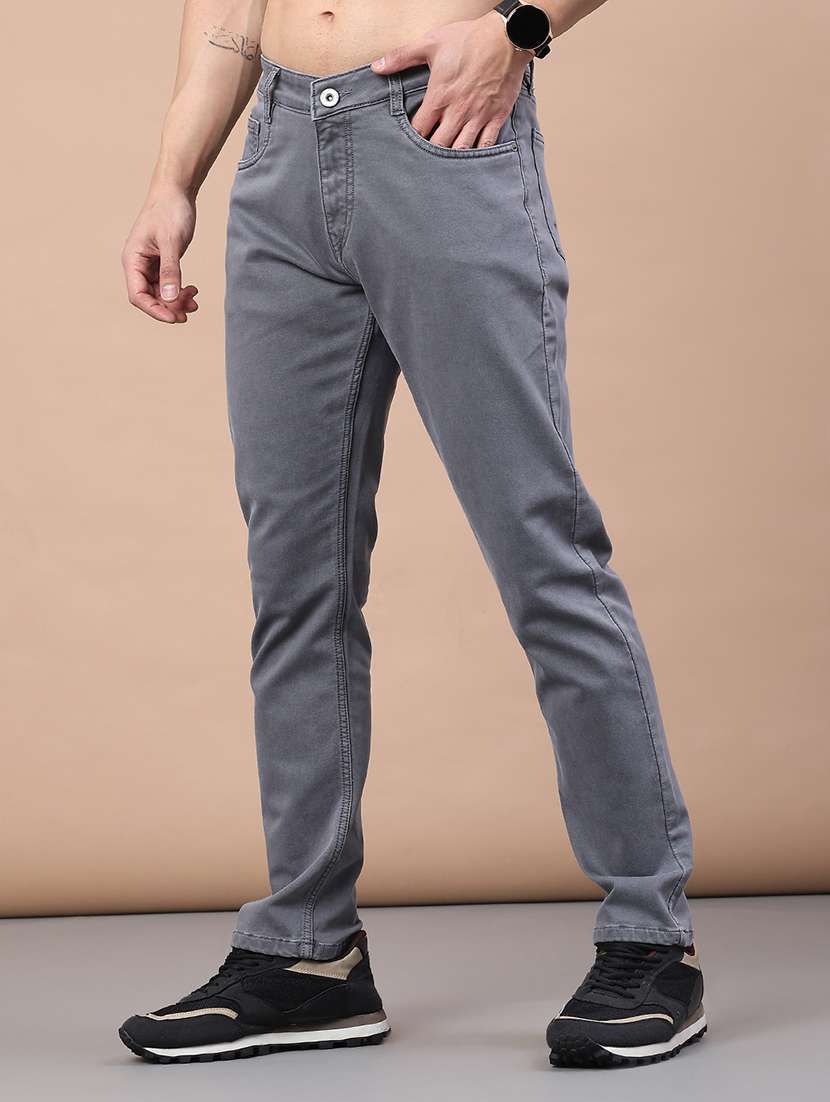 men plain mid rise full length jeans