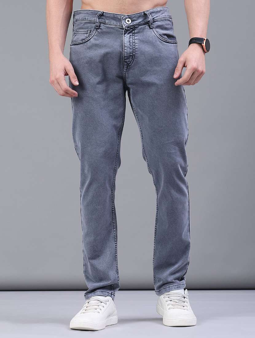 men plain mid rise full length jeans