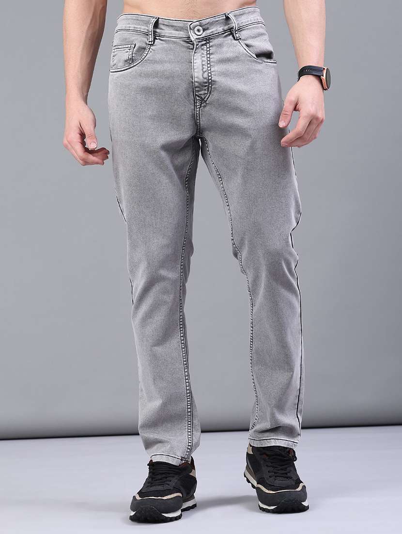 men plain mid rise full length jeans