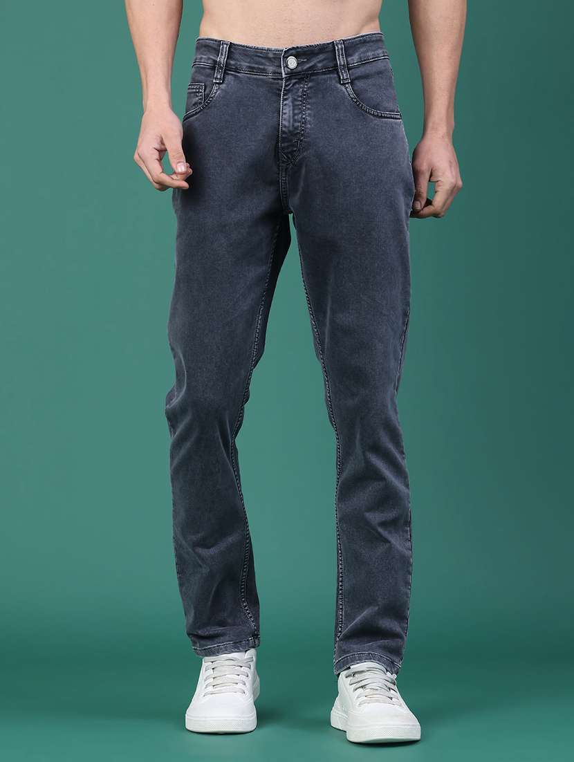 men plain mid rise full length jeans
