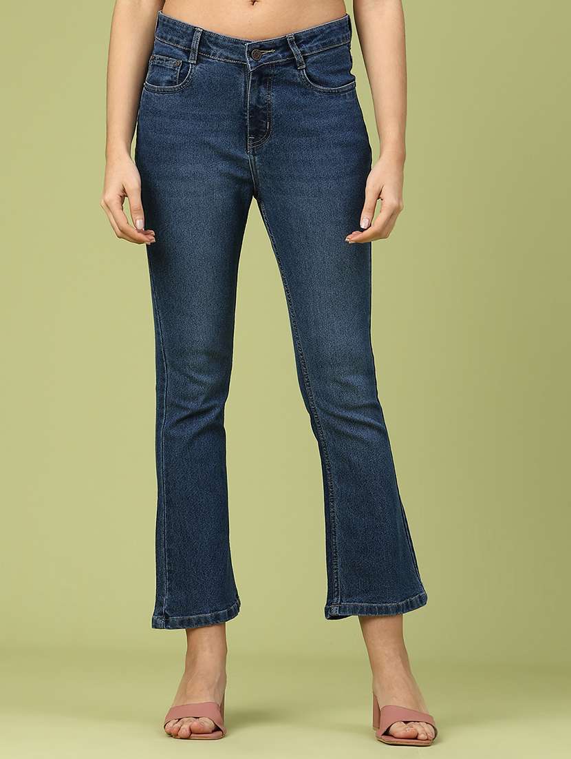 women solid mid rise bootcut jeans