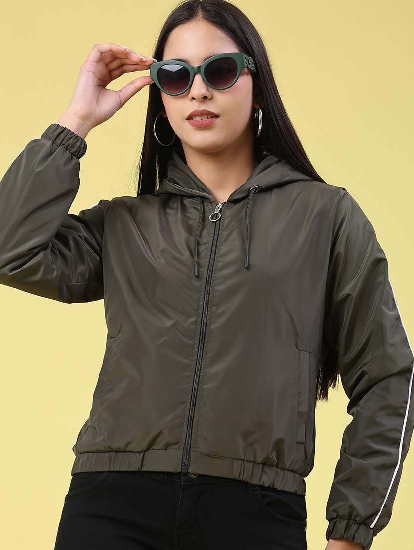 women solid long sleeve windcheater jacket