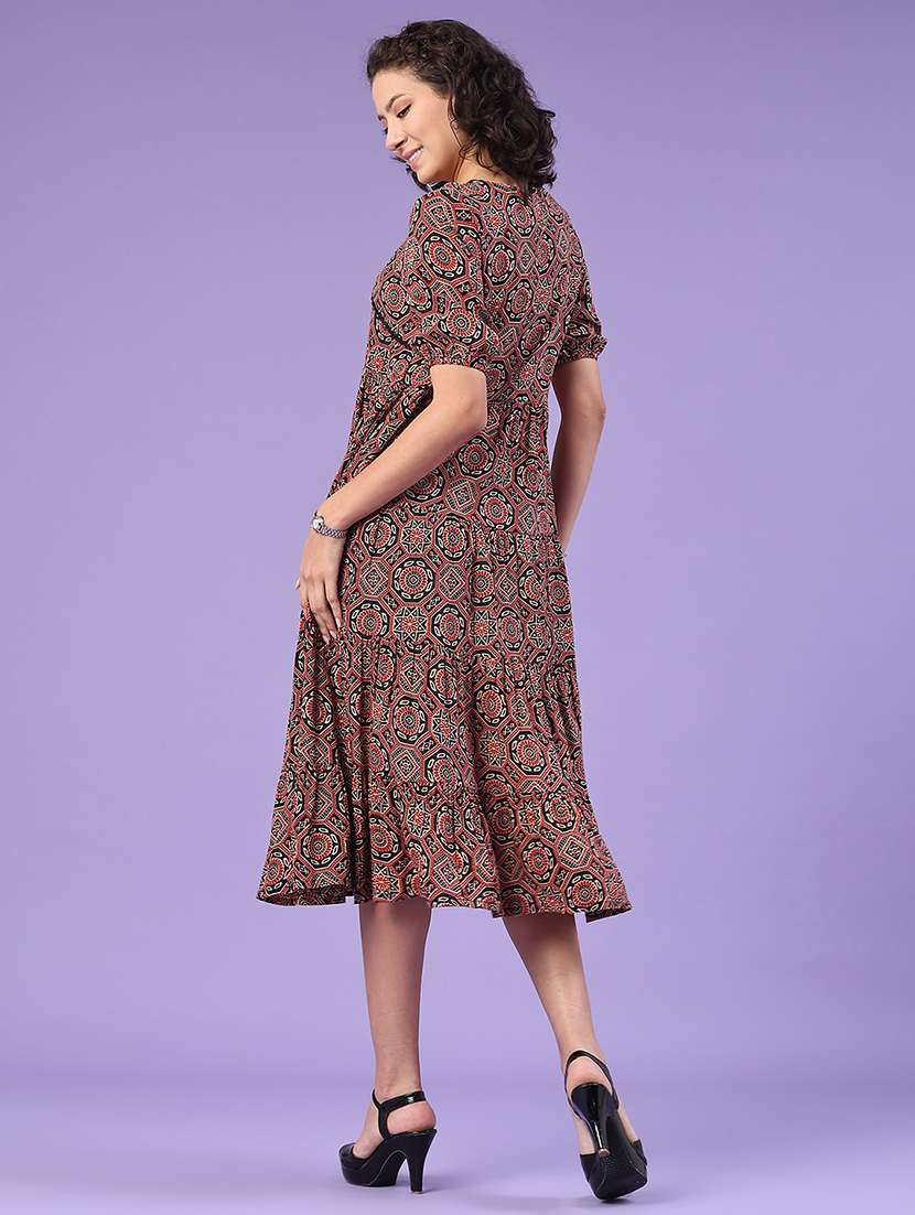 women printed v neck tiered dress - 22258620 -  Standard Image - 3