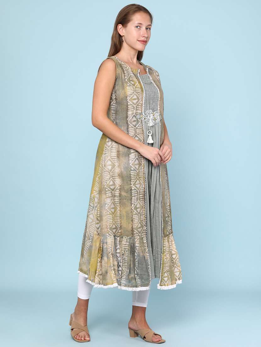 Women Printed Sleeveless Layered Kurta - 22258655 -  Standard Image - 3