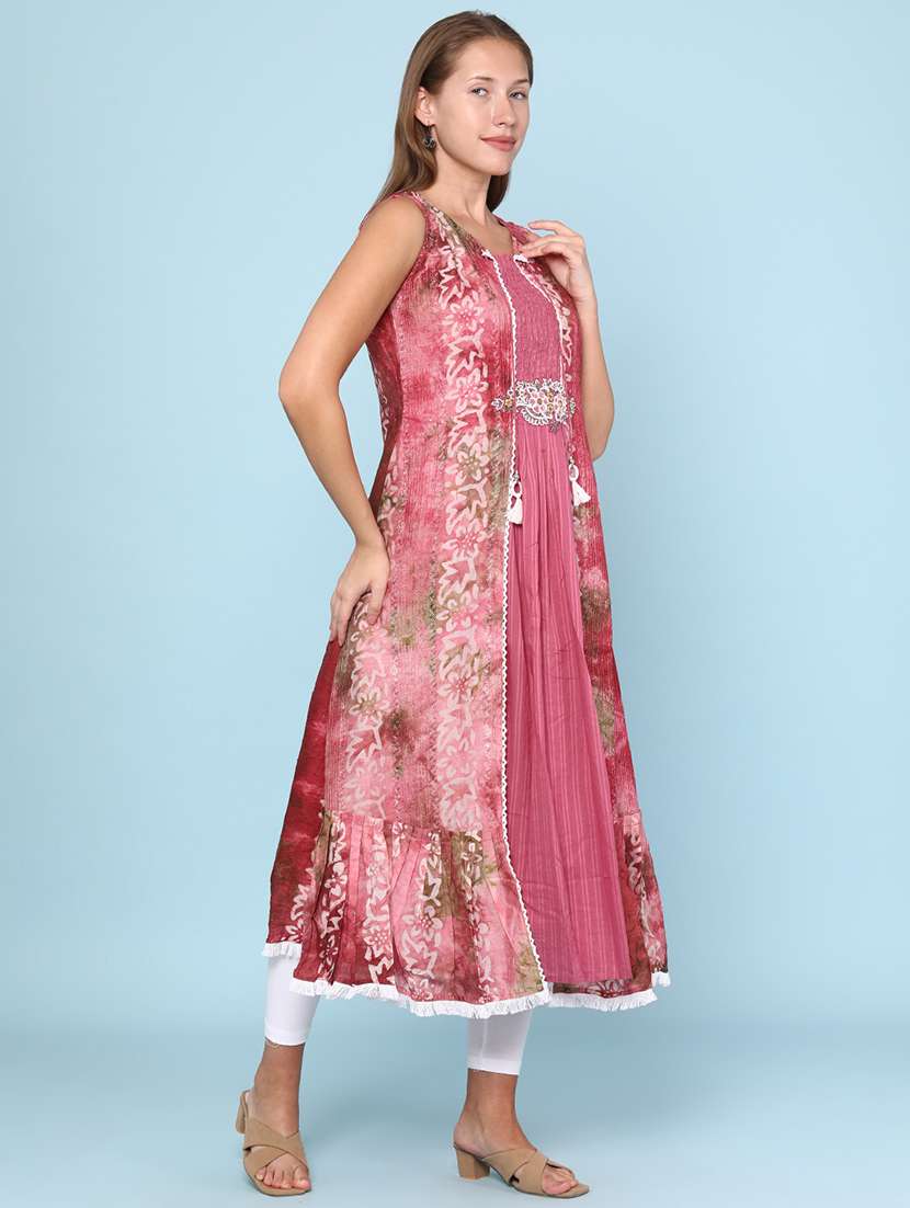 women printed sleeveless layered kurta - 22258656 -  Standard Image - 3