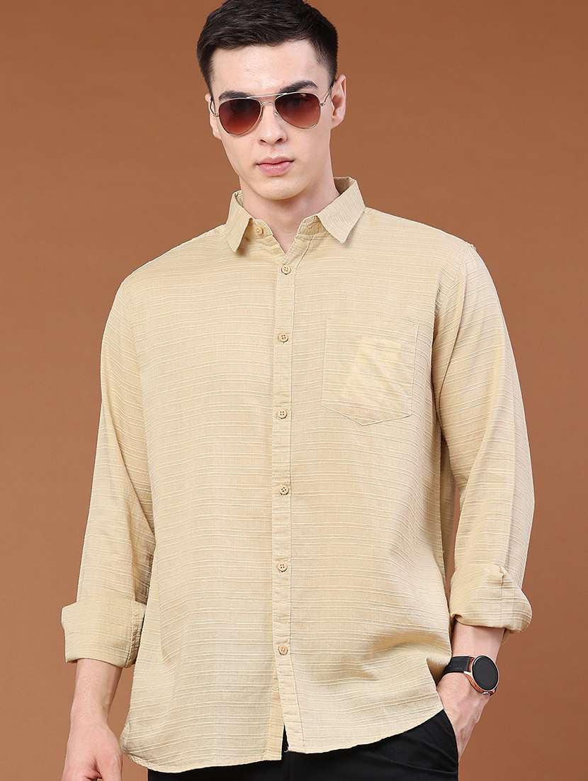 men textured long sleeve regular fit casual shirt