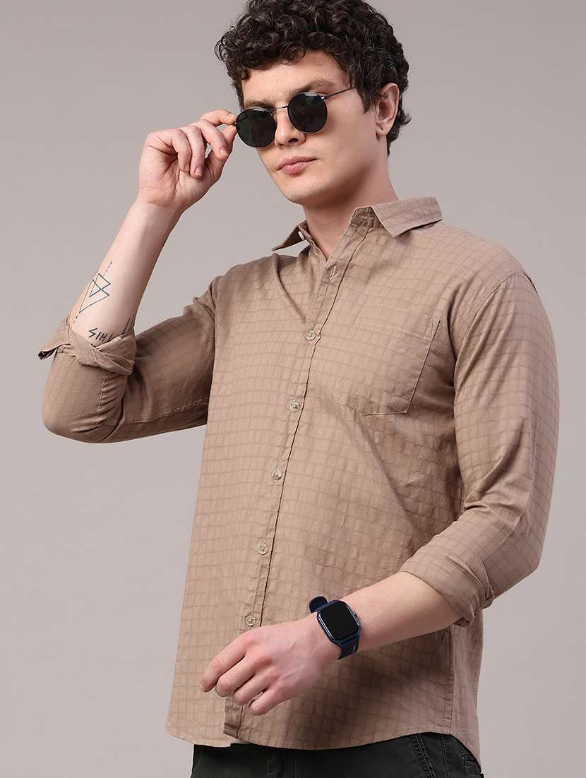 men textured long sleeve regular fit casual shirt