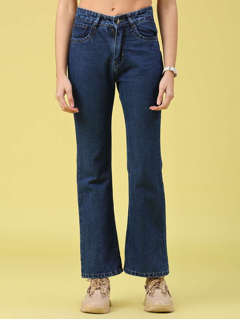 women solid mid rise bootcut jeans