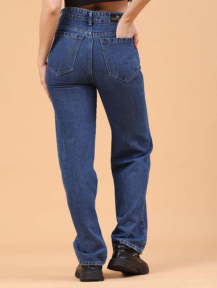 women plain high rise straight fit jeans - 22258832 -  Standard Image - 3