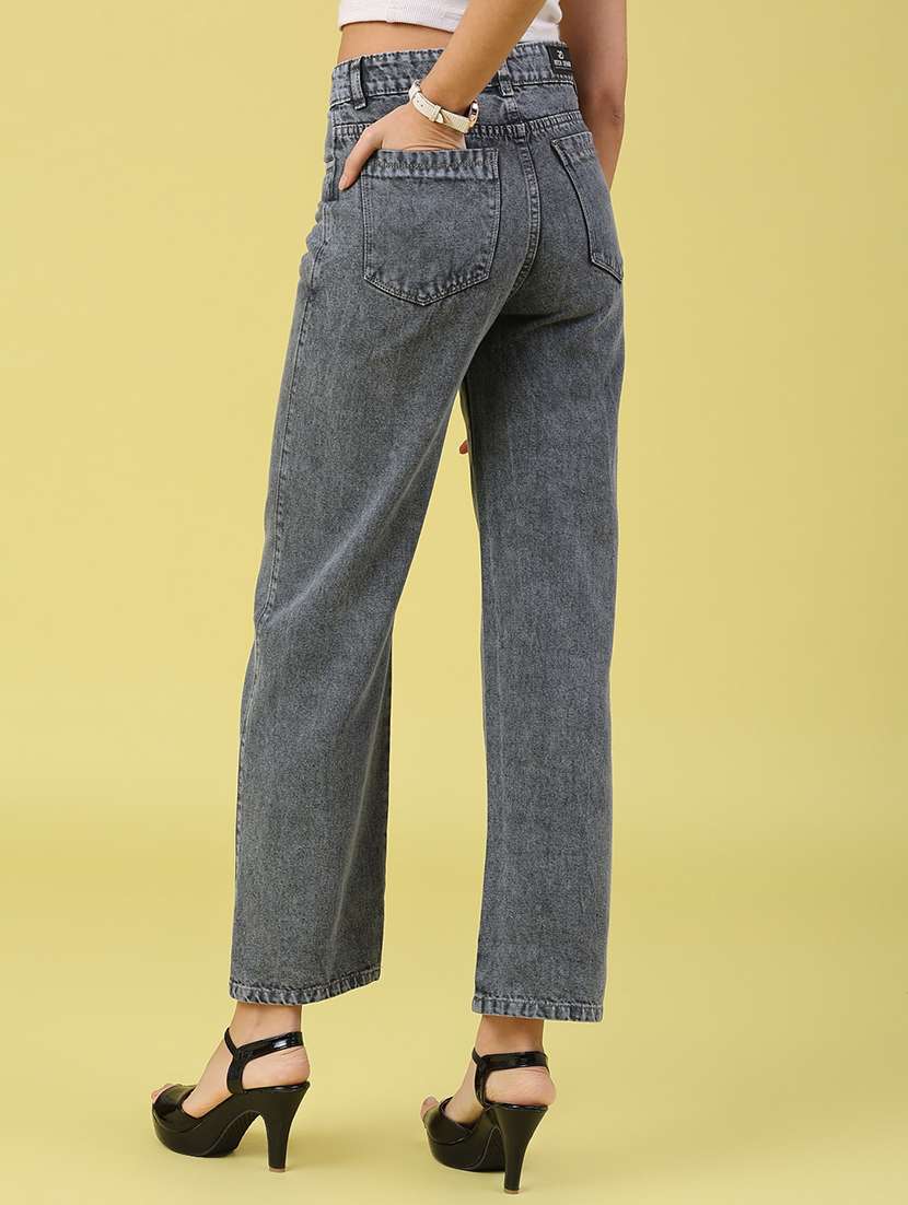 women solid high rise straight jeans - 22258834 -  Standard Image - 3