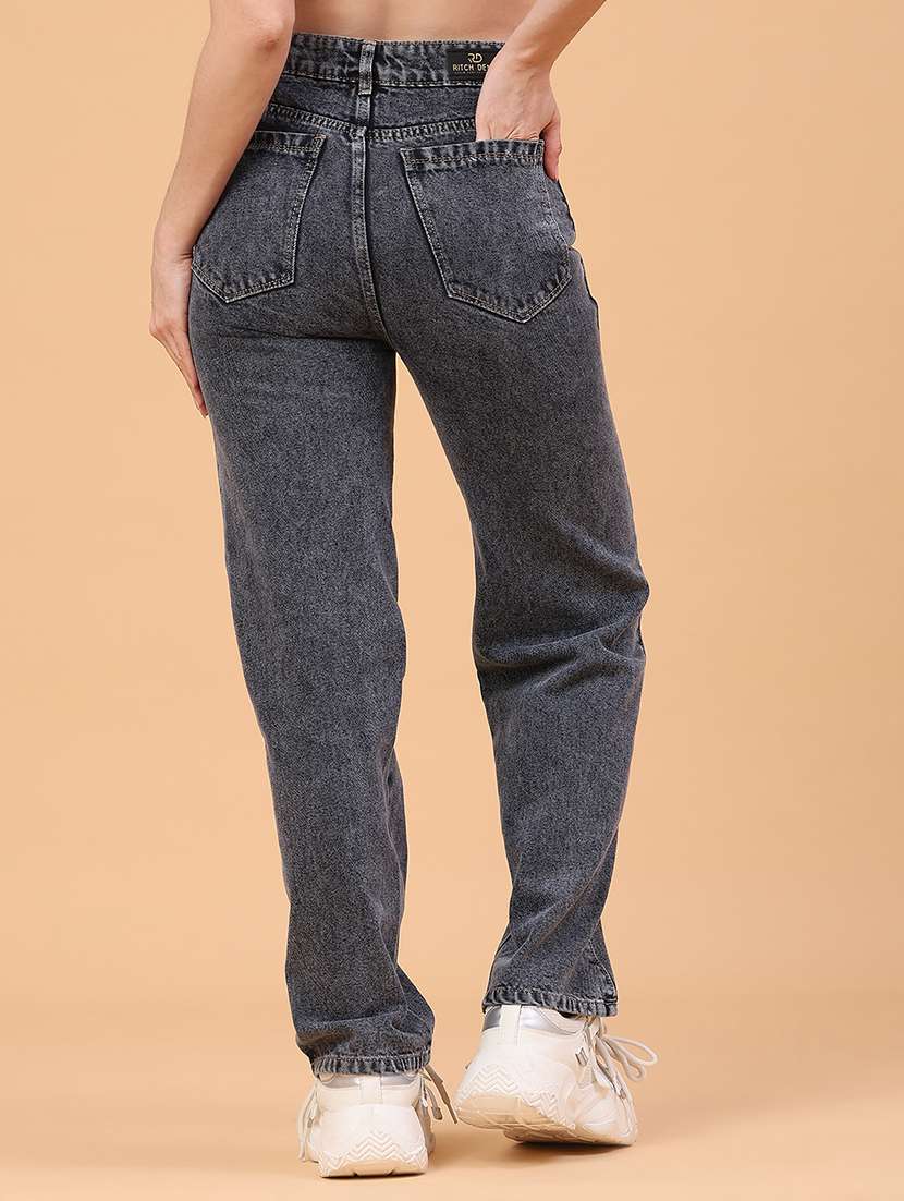 women plain high rise straight fit jeans - 22258835 -  Standard Image - 3