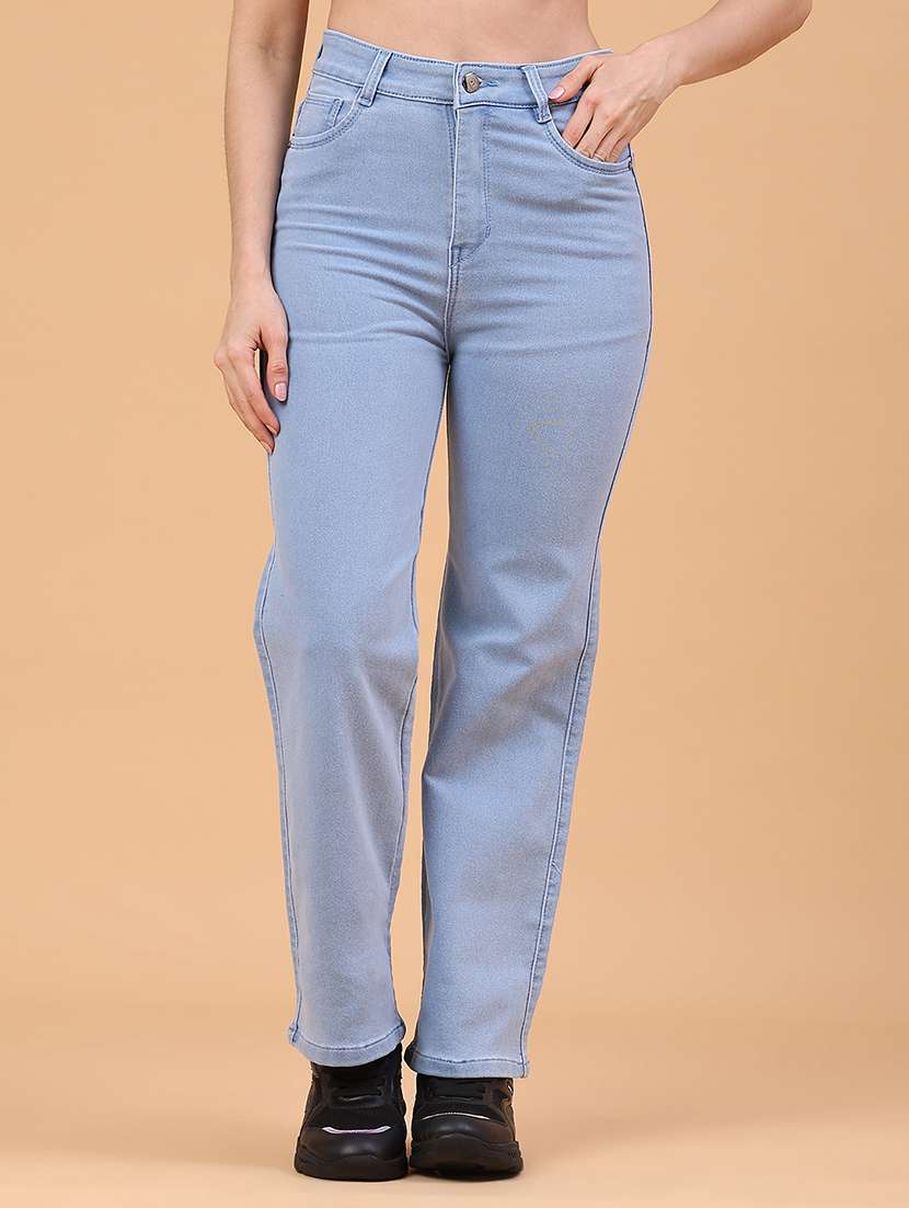 women plain high rise straight fit jeans