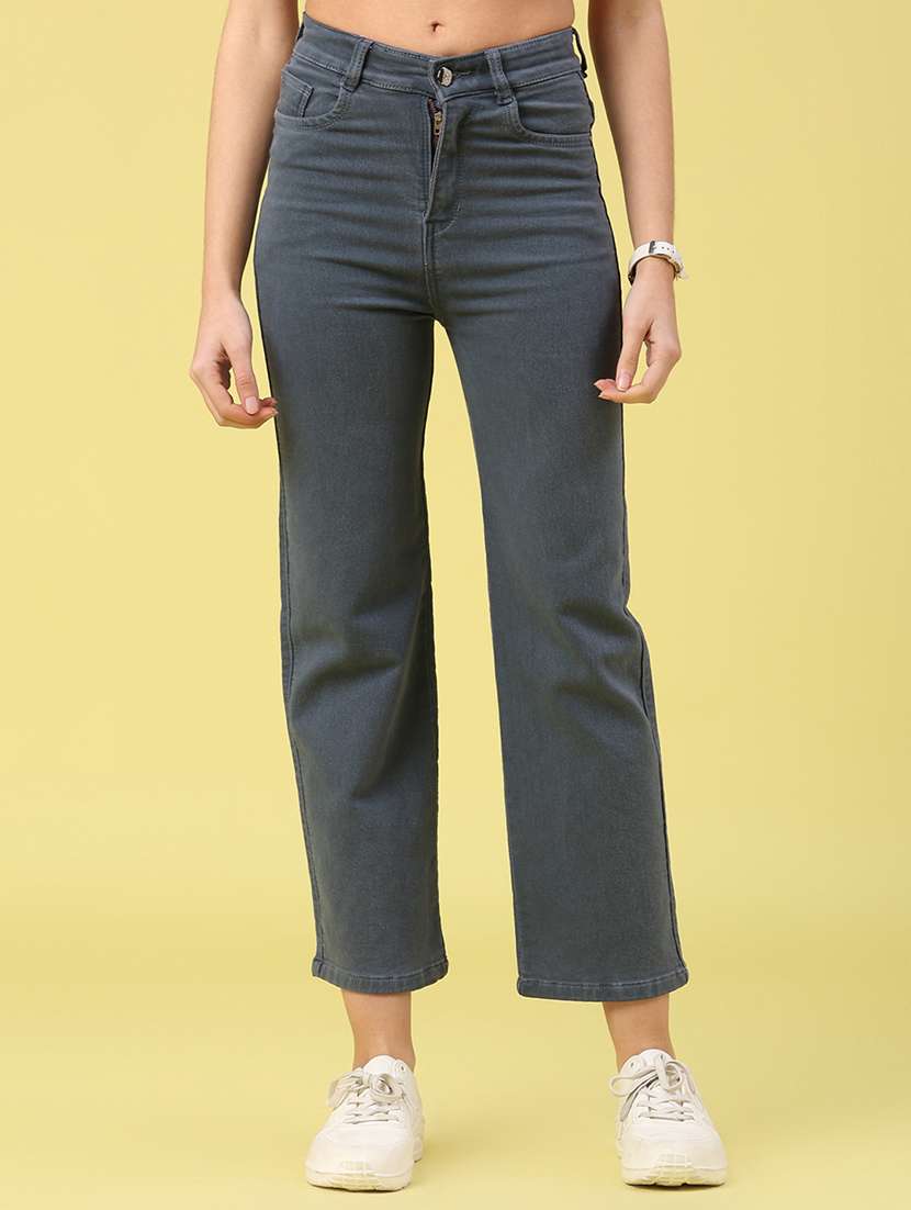 women solid mid rise straight jeans