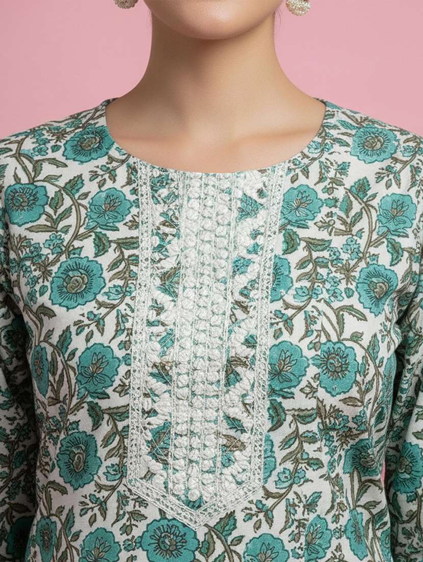 women floral three quarter sleeve kurta pant with dupatta set - 22258858 -  Standard Image - 3