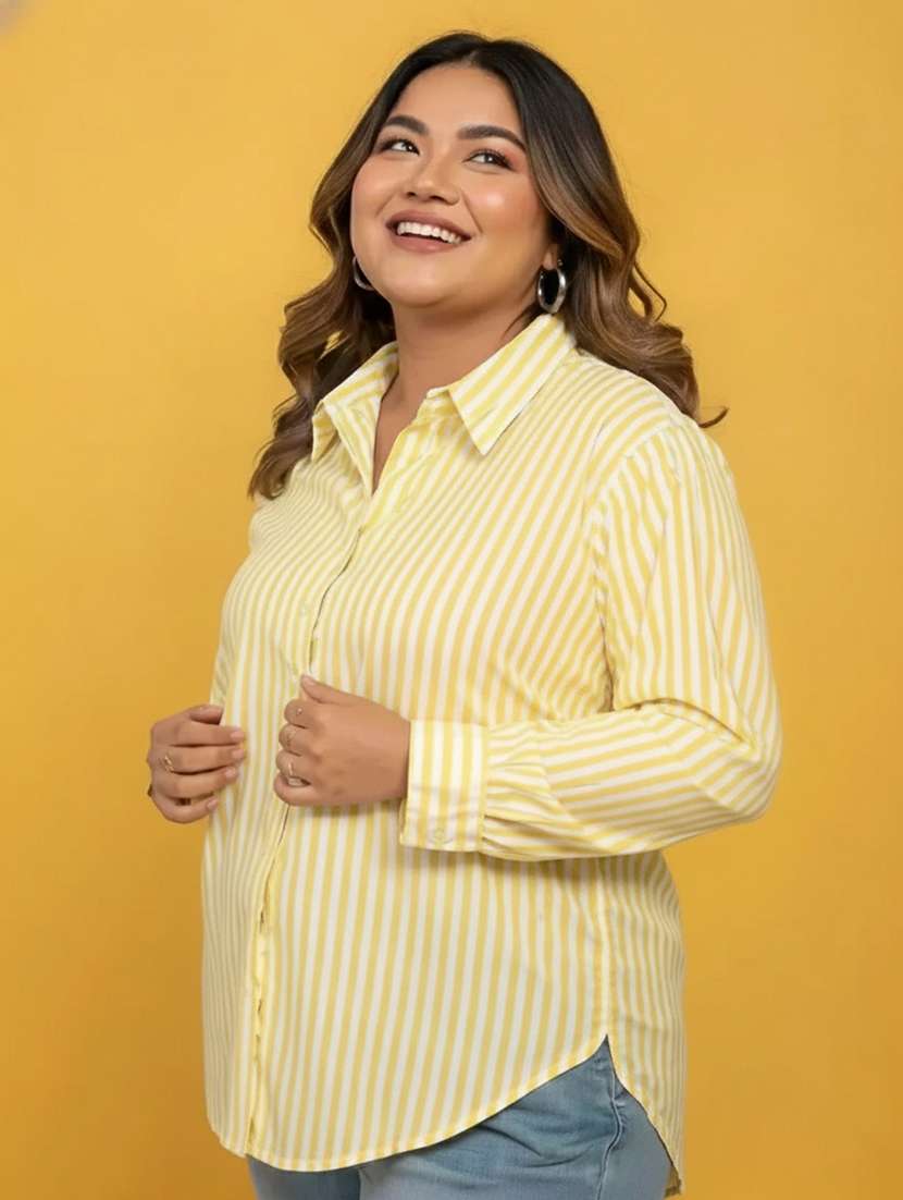 women plus size striped long sleeve collared shirt - 22258888 -  Standard Image - 3