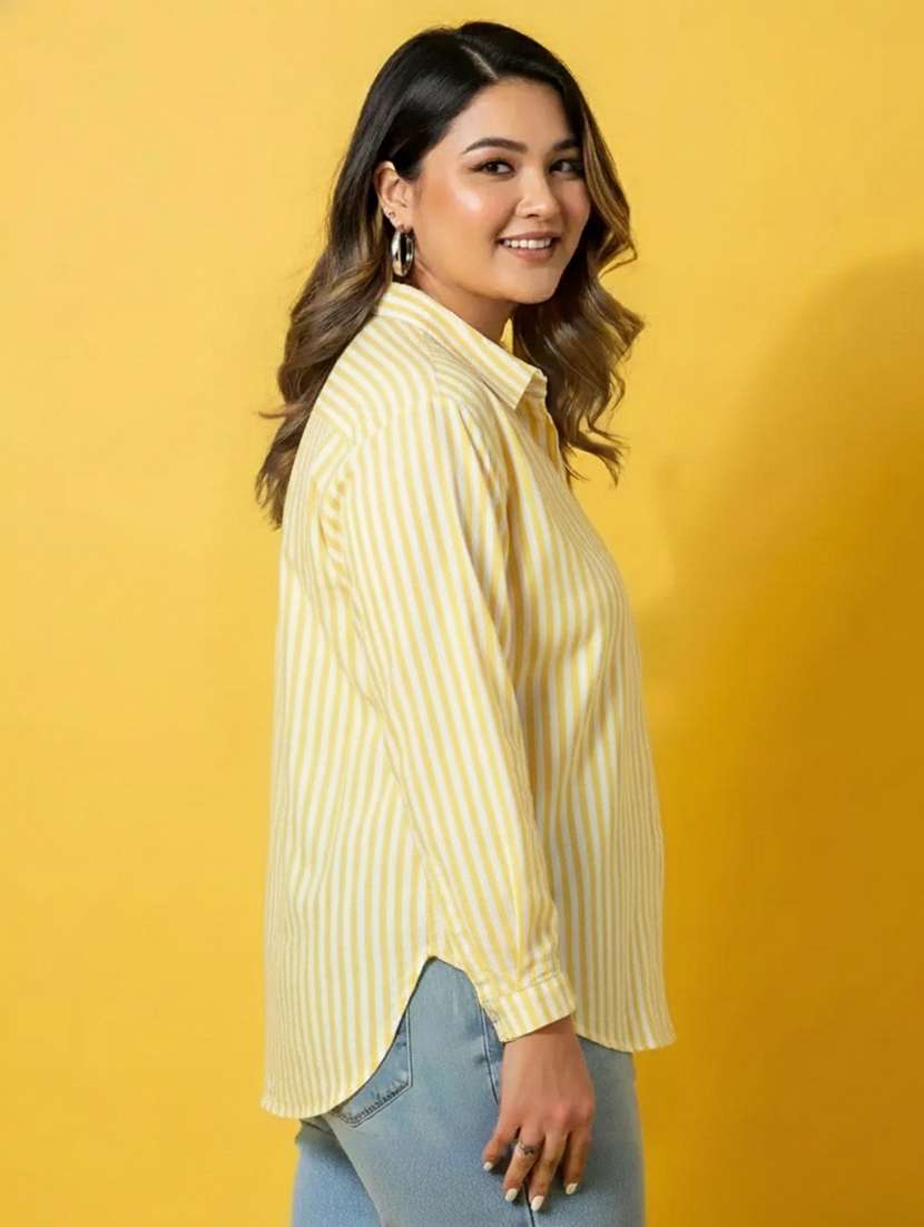 women plus size striped long sleeve collared shirt - 22258888 -  Standard Image - 5