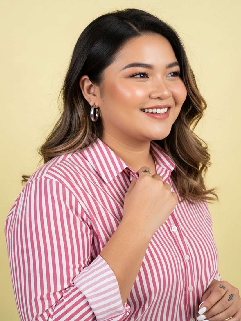 women plus size striped long sleeve collared shirt - 22258889 -  Standard Image - 5