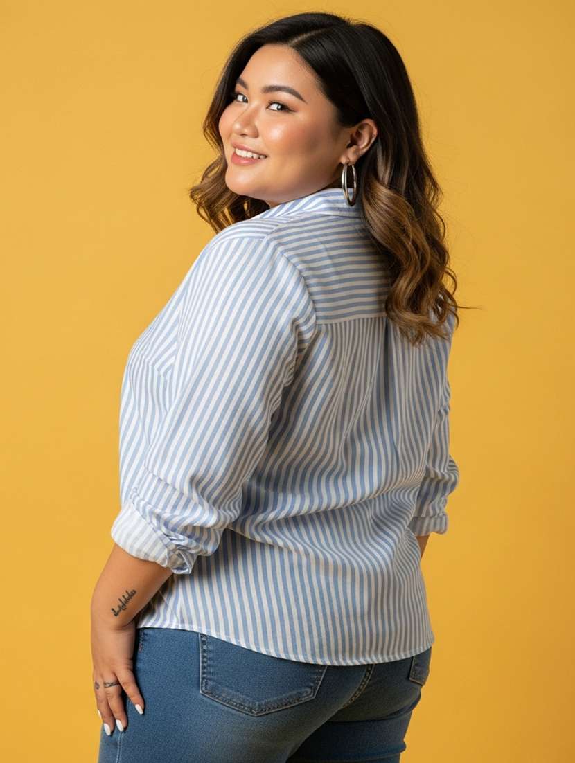 women plus size striped long sleeve collared shirt - 22258890 -  Standard Image - 3