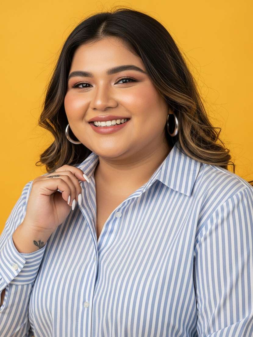 women plus size striped long sleeve collared shirt - 22258890 -  Standard Image - 5