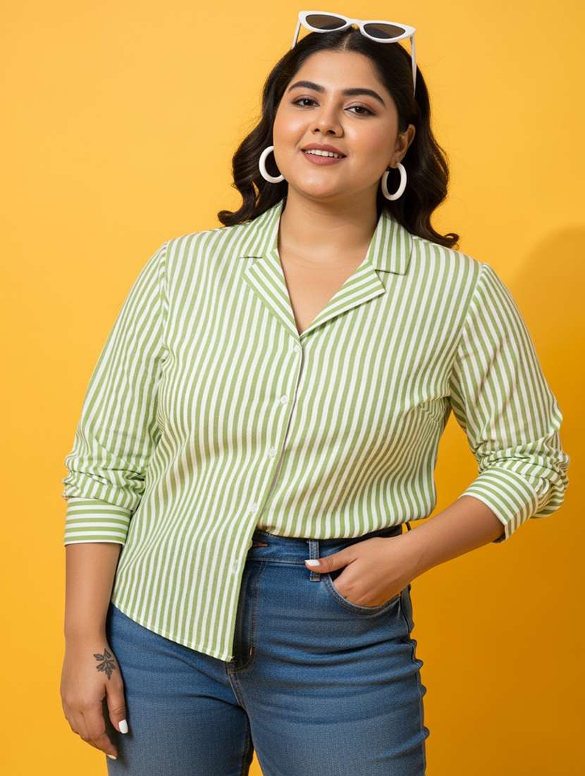 women plus size striped long sleeve collared shirt - 22258891 -  Standard Image - 3