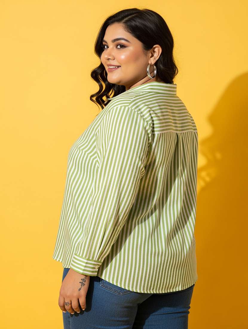 women plus size striped long sleeve collared shirt - 22258891 -  Standard Image - 5