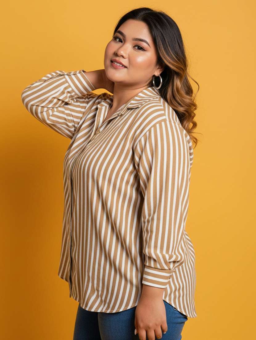 women plus size striped long sleeve collared shirt - 22258892 -  Standard Image - 5