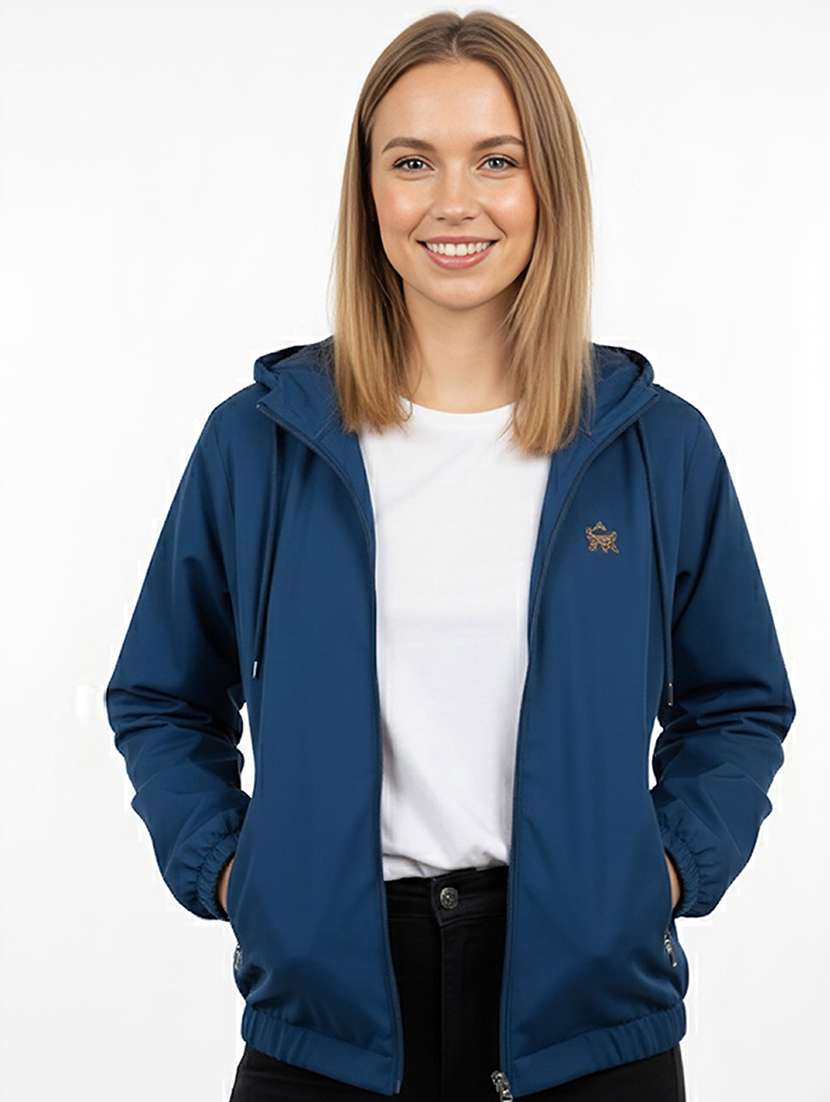 women solid long sleeve hooded jacket