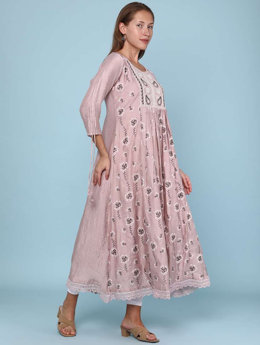 women floral printed three quarter sleeve flared kurta
