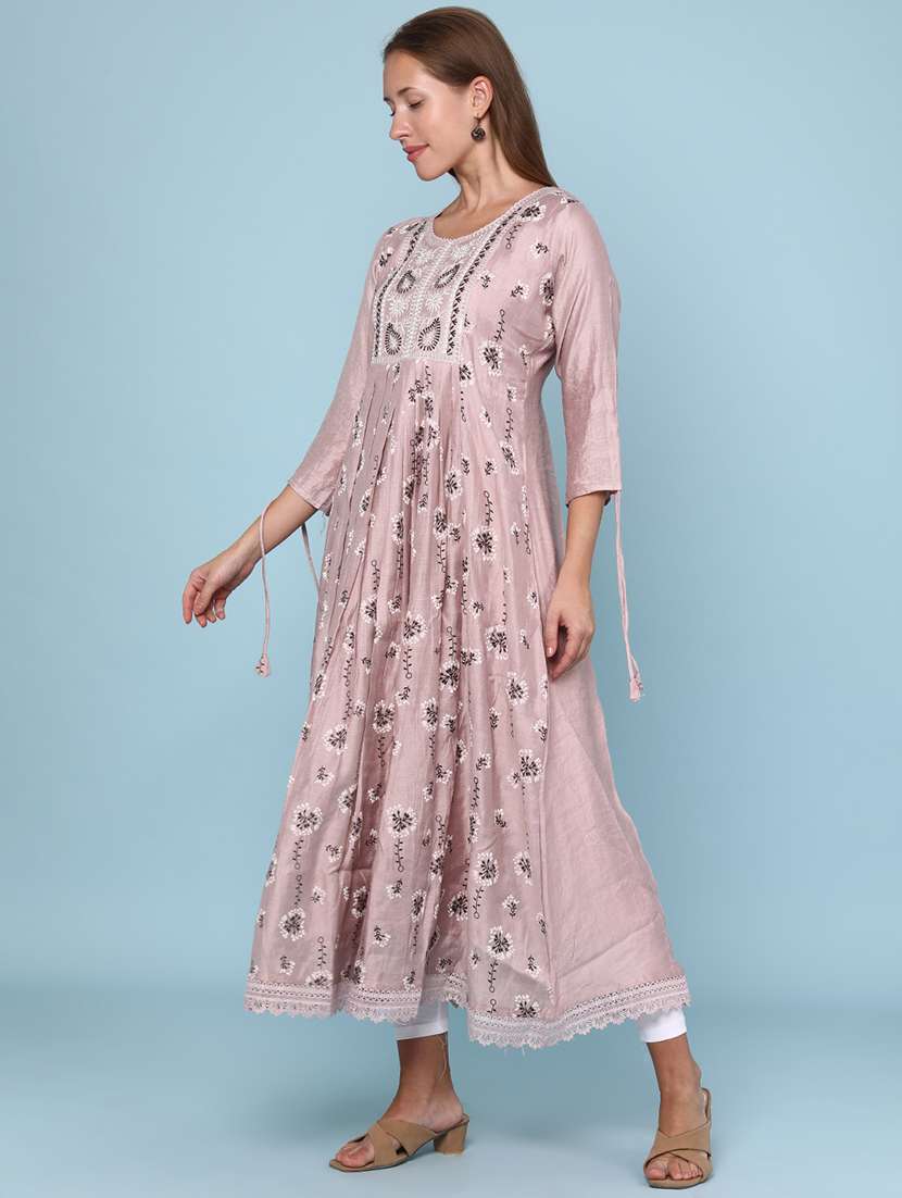women floral printed three quarter sleeve flared kurta - 22259139 -  Standard Image - 3