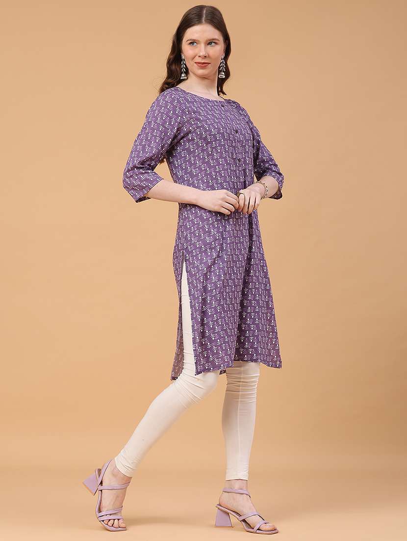 women printed three quarter sleeve straight kurta - 22259146 -  Standard Image - 3