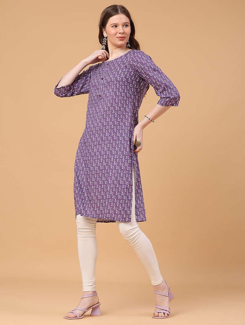 women printed three quarter sleeve straight kurta - 22259146 -  Standard Image - 5