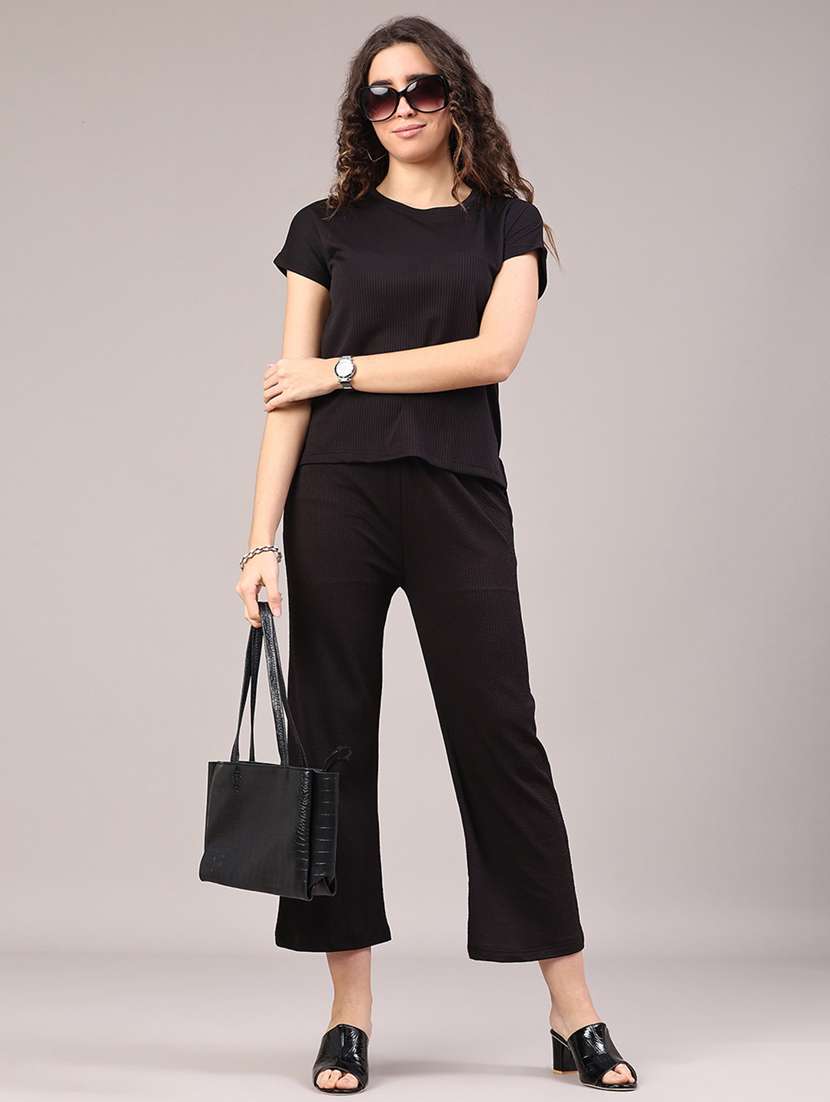women solid top and trouser co-ord set