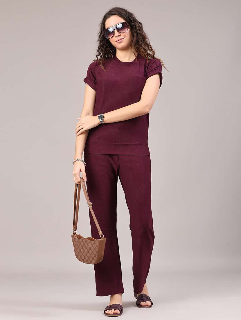 women solid top and trouser co-ord set