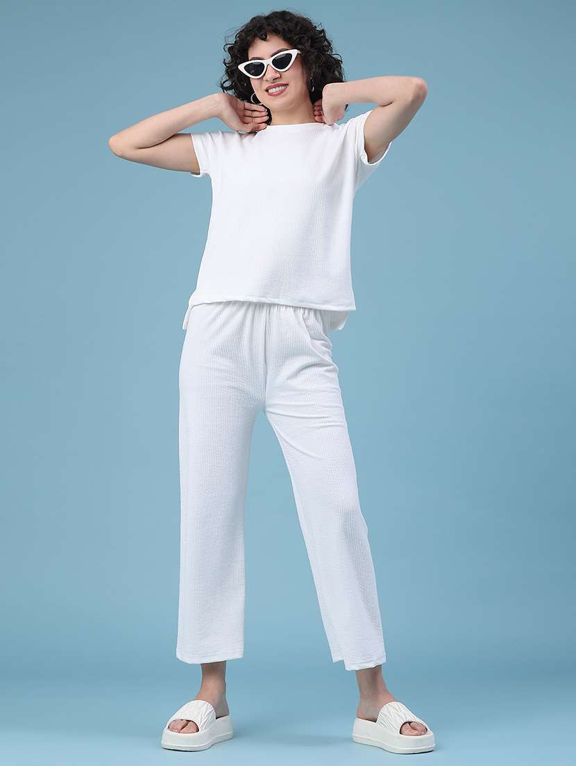 women self design short sleeve t-shirt & trouser co-ords set