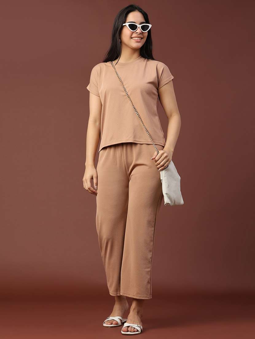 women self design short sleeve t-shirt & trouser co-ords set