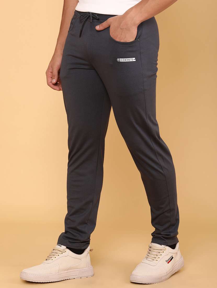 men solid mid rise full length track pant